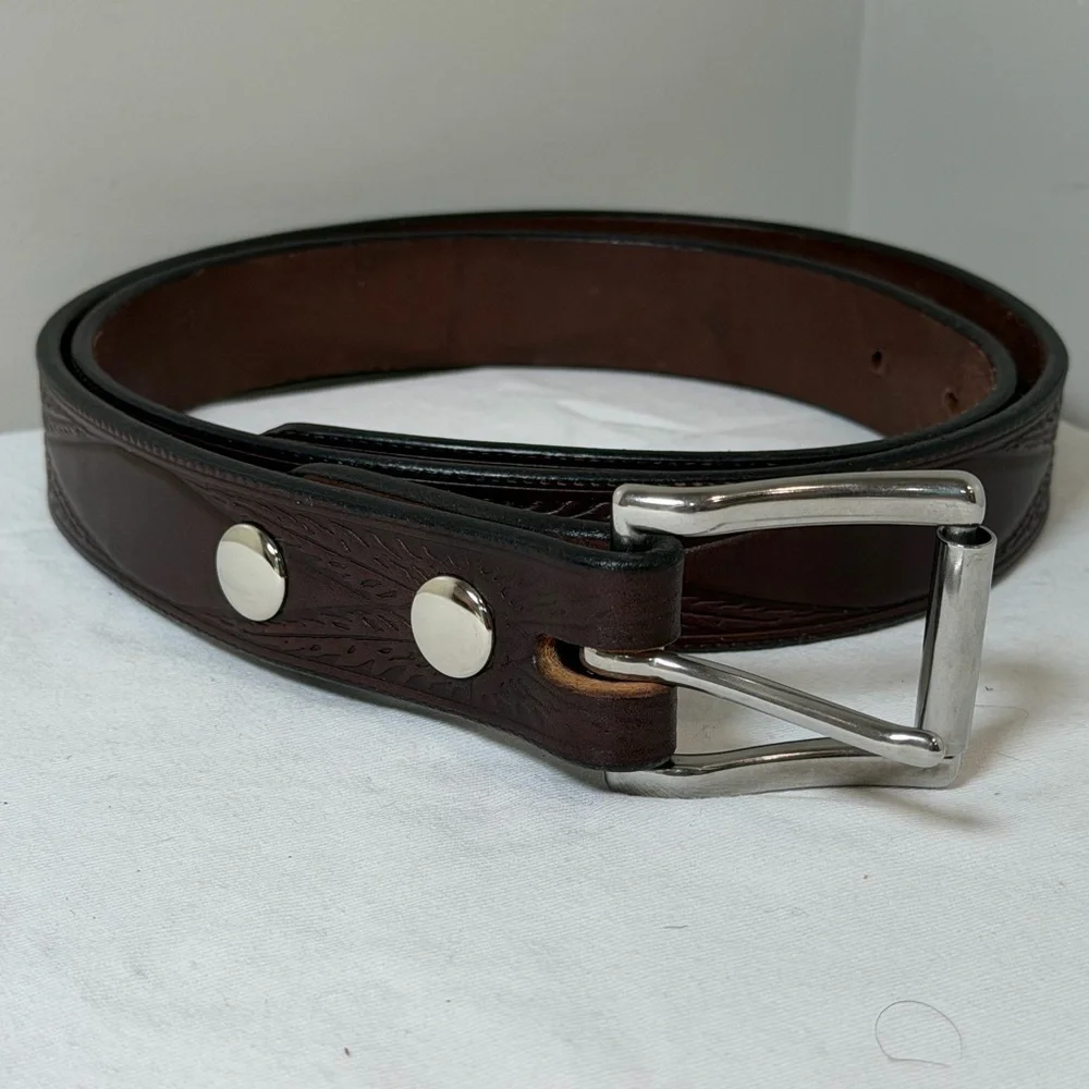 Like New Coblentz Made in USA Genuine Leather Size 40 Brown Belt Silver Buckle
